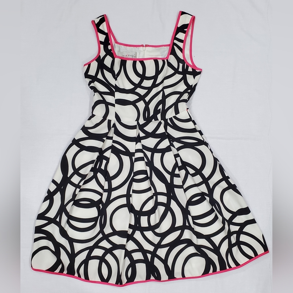 Chic Black and White Midi Dress with Pink Trim